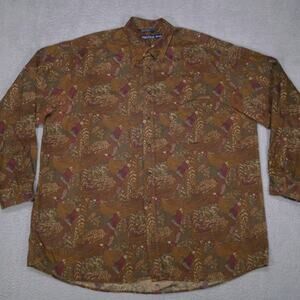 Nautica Vtg 90's Shirt Mens 2XL Bird Pheasant All Over Button Down Long Sleeve